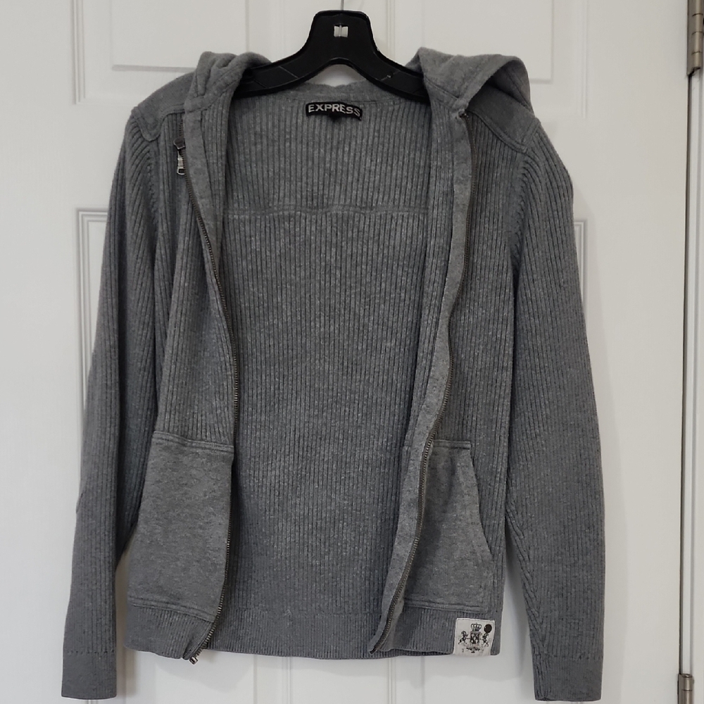 Express Gray Ribbed Hoodie
